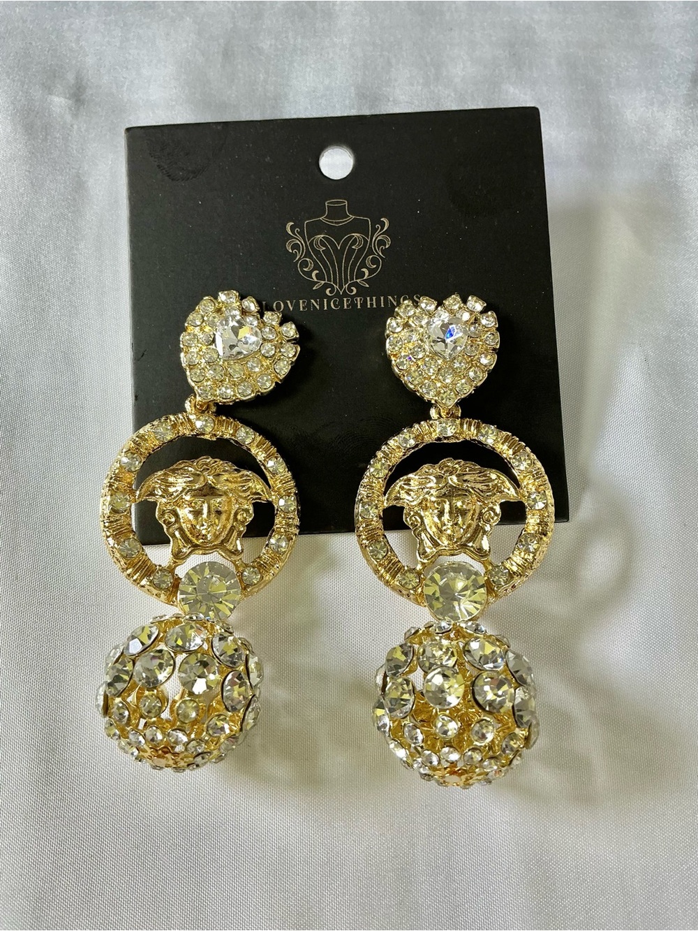 Luxury Fashion Gold-Plated Crystal Medusa Drop Earrings
